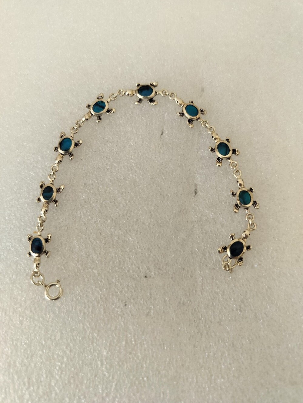 Sterling Silver Turtle Link Bracelet with Blue-Green Stones